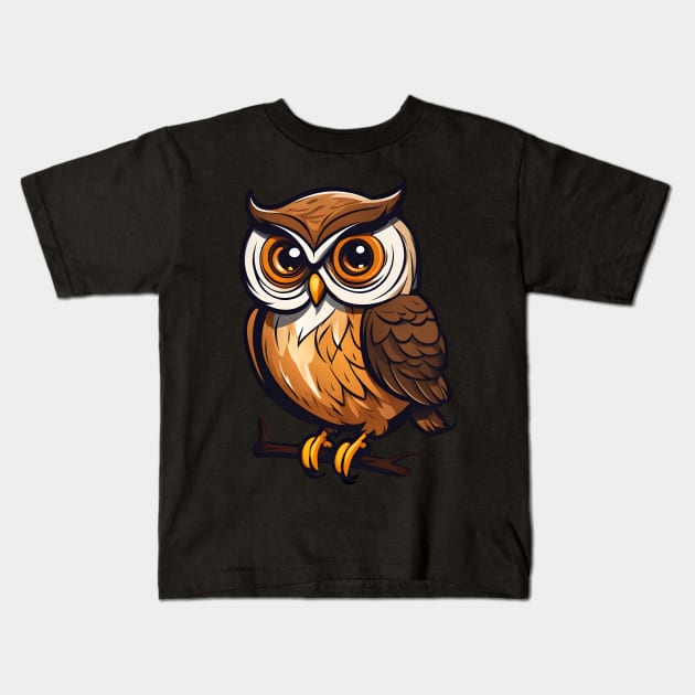 Nocturnal Enigma: Little Owl Illustration Kids T-Shirt by Orange-C